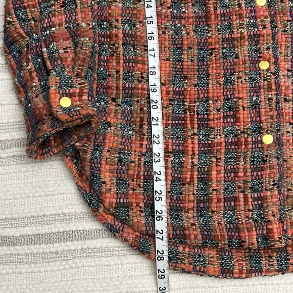 Maison Scotch Womens Plaid Bouclé Tweed Shacket Jacket Orange Gray S Cozy - Picture 5 of 11